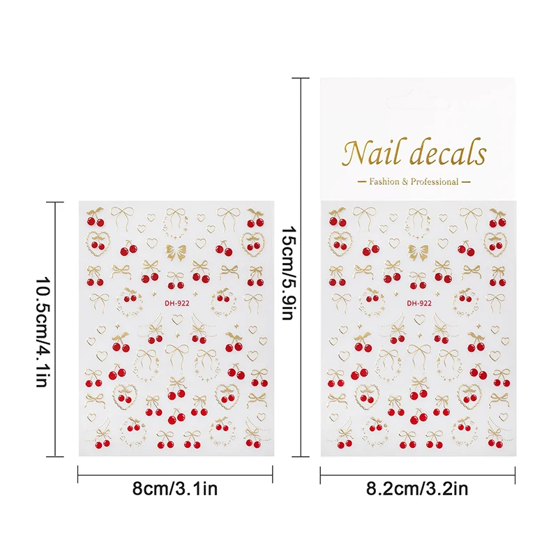 Frutta fresca dolce Fragola Ciliegia Bowknot Amore Cuore Fiocco 5D Adesivi per nail art Decorazioni autoadesive Decalcomania per manicure per unghie