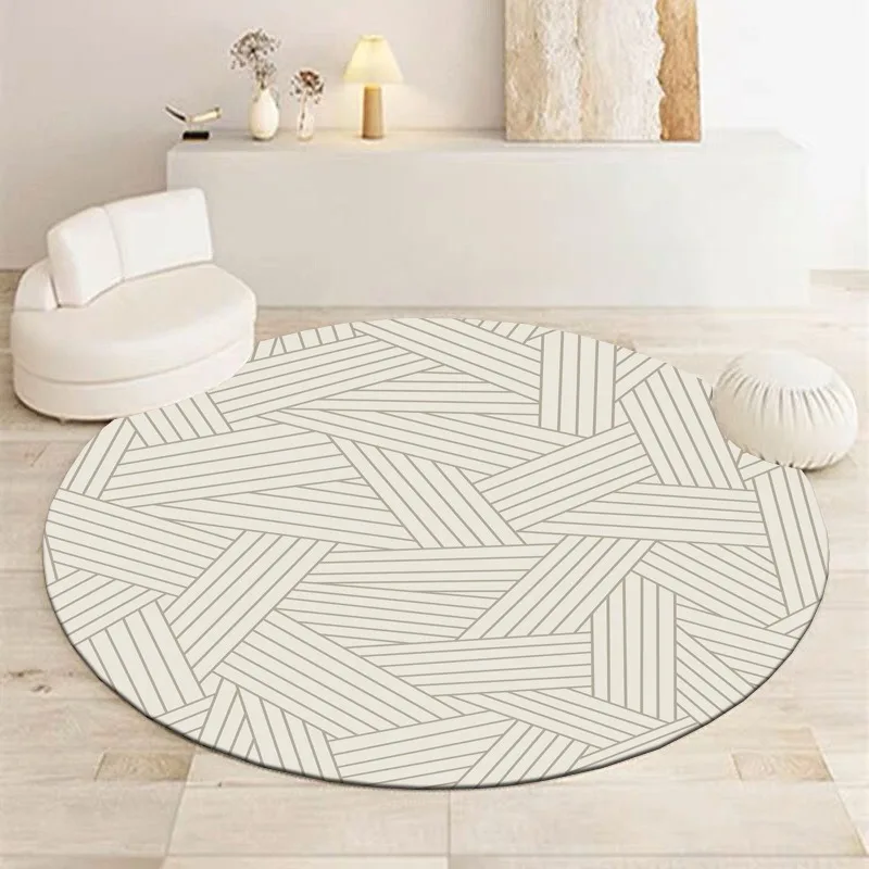 Round Minimalist Rug with Abstract Geometric Dot & Wave Design – Modern Home Decor for Living Room Office