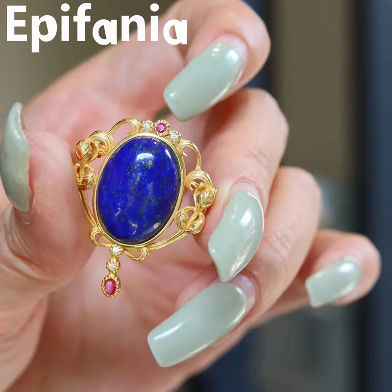 

Броши-яйца Epifania из натурального лазурита, серебро S925 с позолотой, модные женские украшения