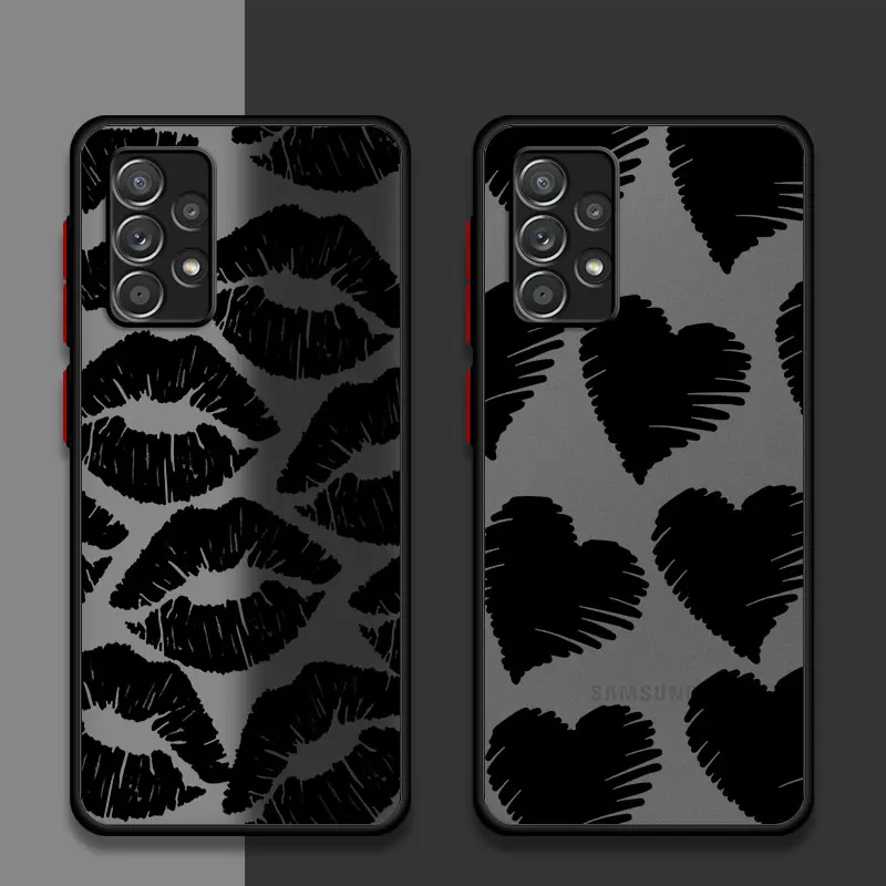 

Gothic Style Black Lip Case For Samsung Galaxy A54 A14 A52 A53 A34 A13 A51 A23 A71 A32 A21s A32 A13 A22 Matte Hard Phone Coque