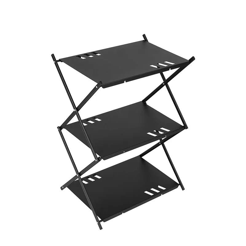 

Outdoor camping three-layer rack camping portable folding table picnic barbecue aluminum table storage rack