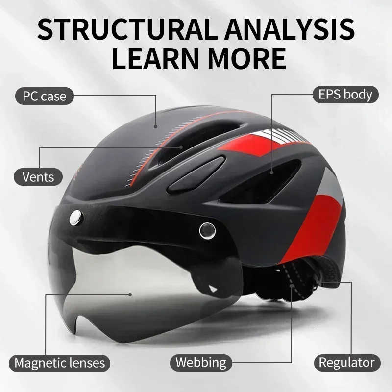 Adult MTB Bike Helmet with Magnetic Visor LED Tail Light One-Piece Design Mountain Road Cycling Helmet for Men Women