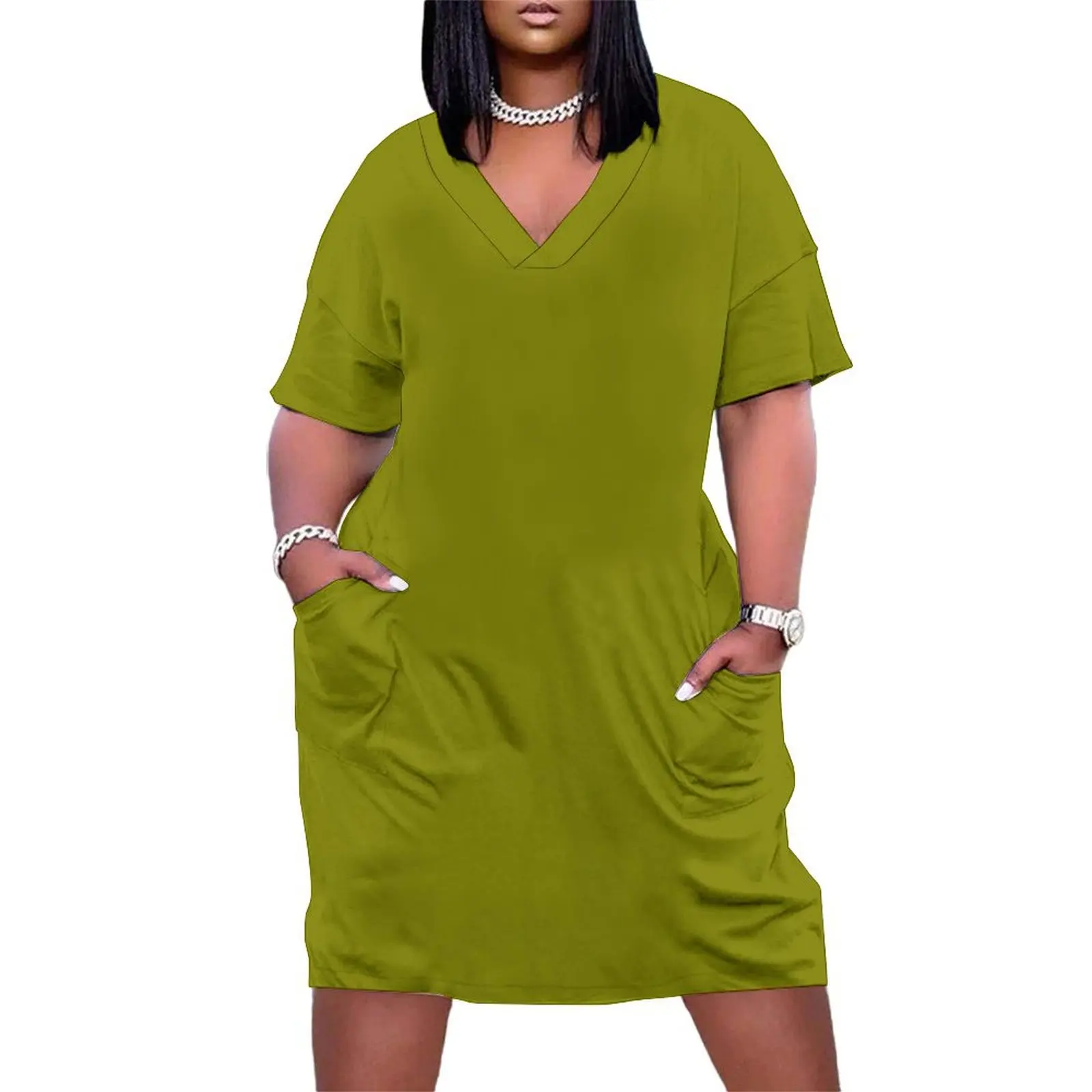 

SOLID COLOUR PLAIN OLIVE GREEN Loose Pocket Dress elegant party dresses for women 2025 birthday dress Bridesmaid dress woman