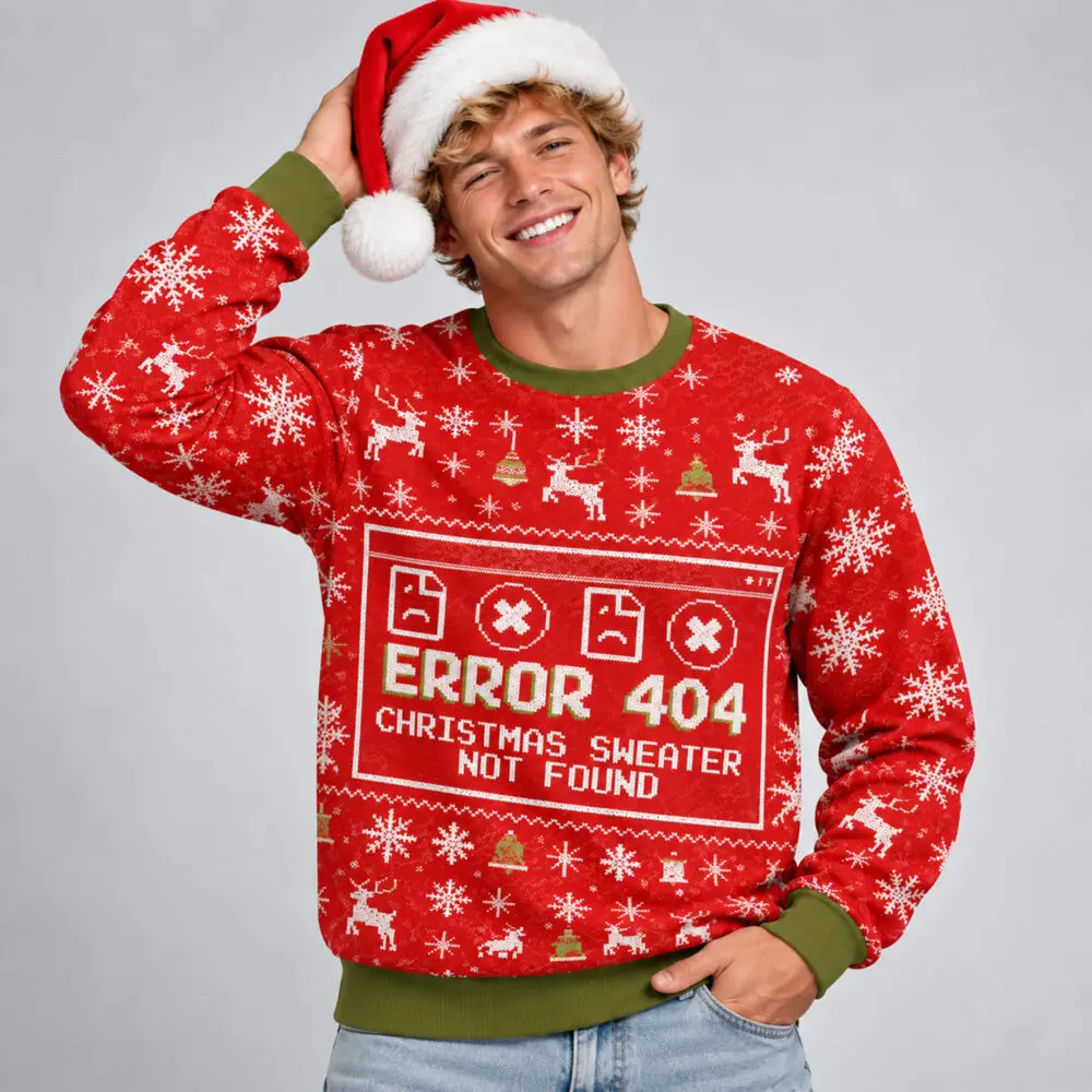 Error 404 Christmas Sweater Pullover Not Found Funny Programmer IT Joke Ugly Sweater Man Woman Novelty Xmas Gift for Coders