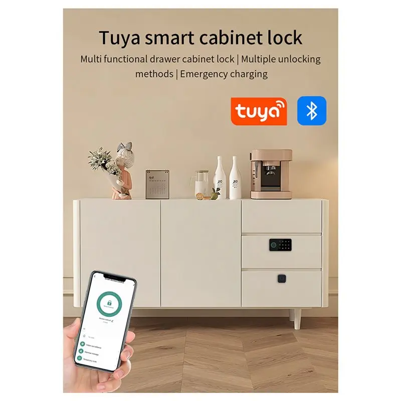 ABJI-2X Tuya Smart Fingerprint No Punch Cam Lock Cabinet Lock Door Drawer Filing Cabinet Post Mail Locker Cupboard Locks