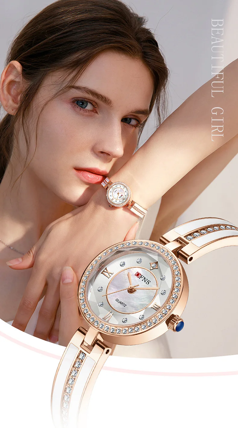 New Ofns Brand Luxury Women's Watch Rhinestone Dial Quartz Wristwatch Waterproof Female Dress Watch Elegant Everyday Timepiece