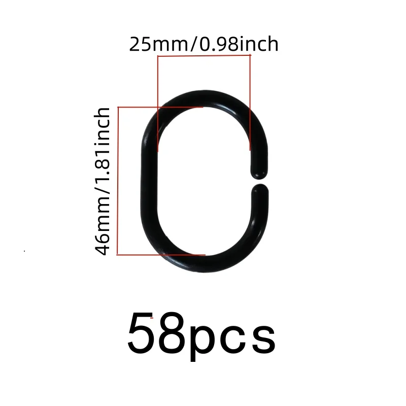 58 pcs Bathroom Drapery Rings, Smooth Glide No Stick, Home Toilet Partition Moist Environment, Durable Plastic Body