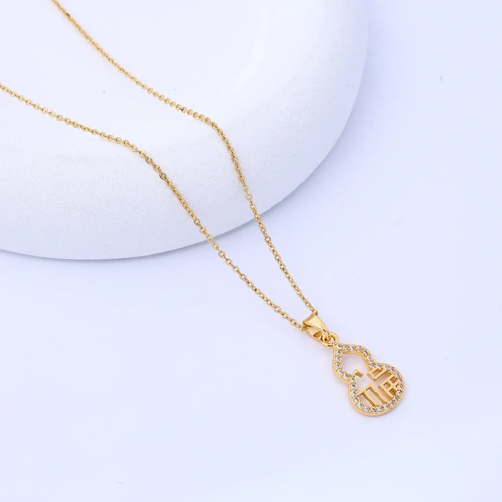 Douyin 새로운 구리 도금 18K 골드 조롱박 목걸이 여성용 ins 라이트 럭셔리 하이 엔드 회전식 Fu Lu 펜던트 행운의 선물