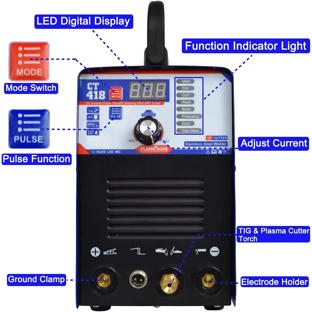 CT418 CUT/TIG/MMA 3 in 1 Multifunction Inverter Plasma Cutter 40A Welding Machine TIG 180A Argon ARC 160A Welder Equipment