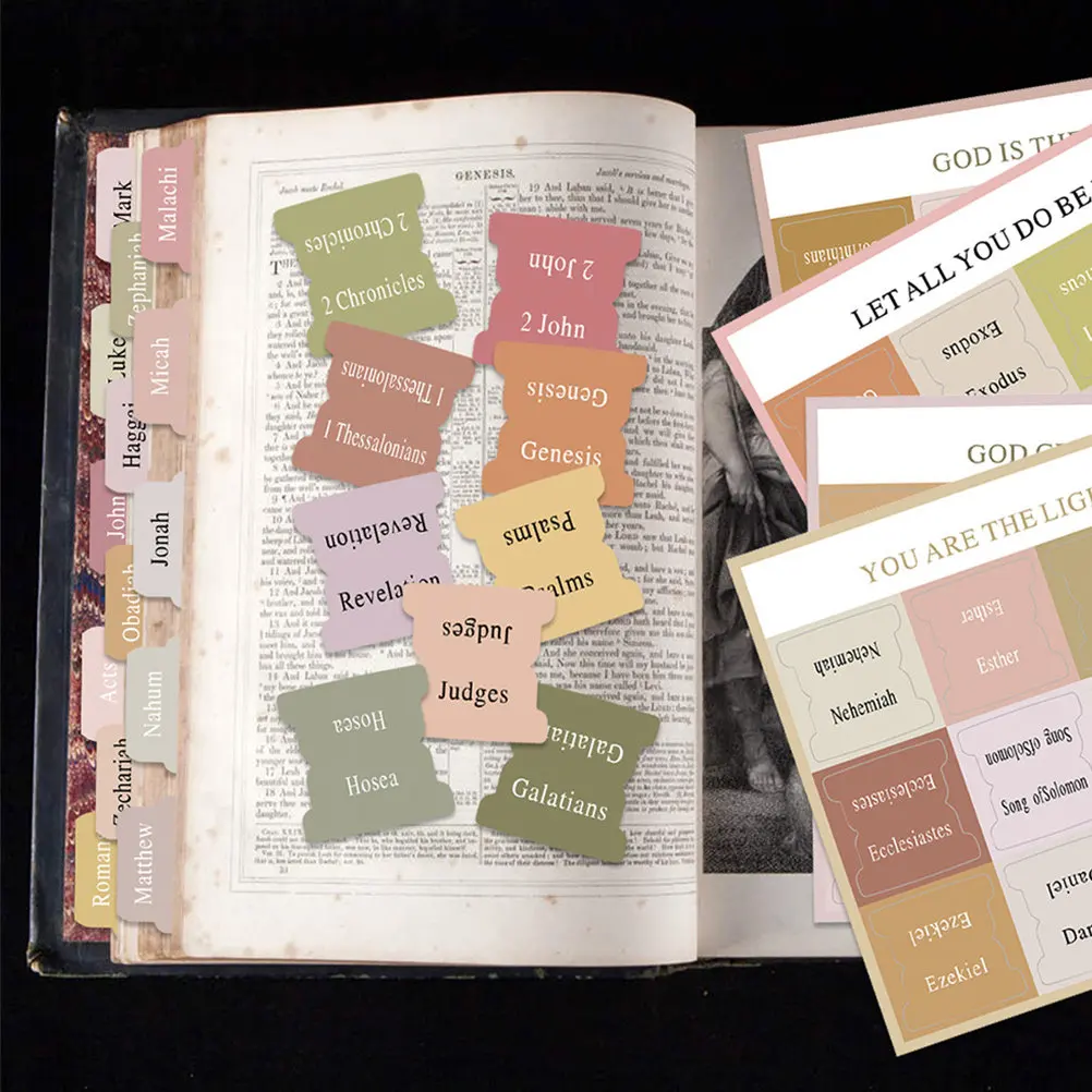 

5 Sheets PVC Self-Adhesive Bible Reading Index Tabs Sturdy Bible Book Tabs for Study and Reading Book Accessories