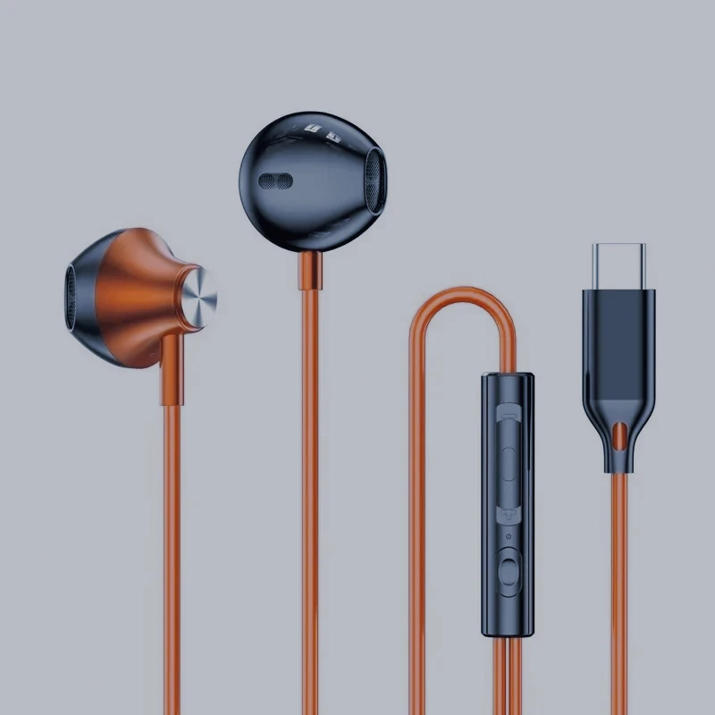 Fones de ouvido intra-auriculares com fio, som surround hifi, usb tipo c/3.5mm, com controle por botão, fones de ouvido com fio para reprodutor de música