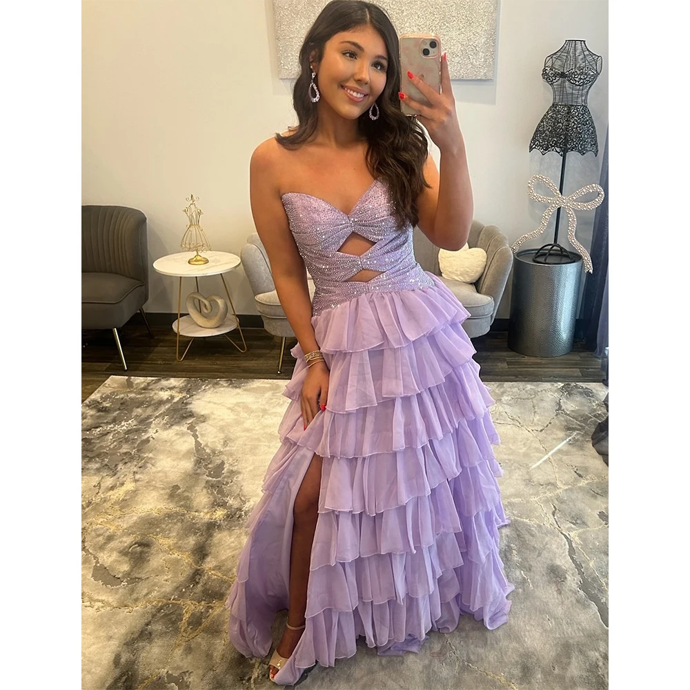 

MVOZEIN Youthful Lavender Prom Dresses 2026 Chiffon A-Line Layers Charming Evening Party Dress Special Occasion Formal Gonw
