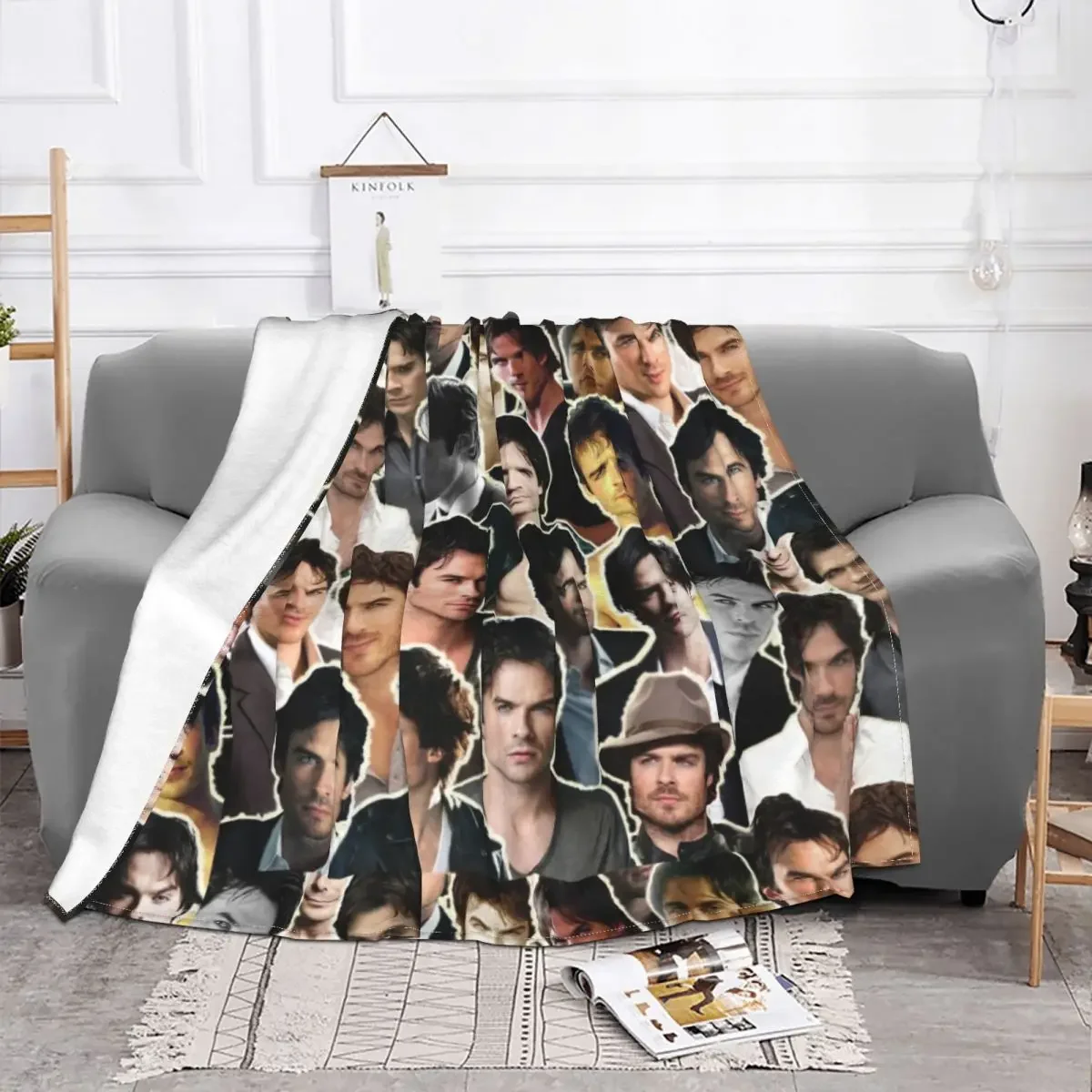 Ian Somerhalder Collage Damon Blanket Fleece Decoration Portable Soft Throw Blanket for Bed Travel Rug Piece