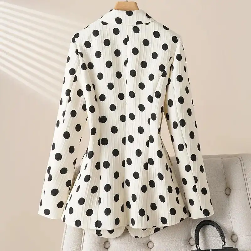 

Spring Autumn Suit Jacket Women's Blazer New Design Wave Point Suit Top Round Dot Beige Outer Coat Temperament Outerwear Female