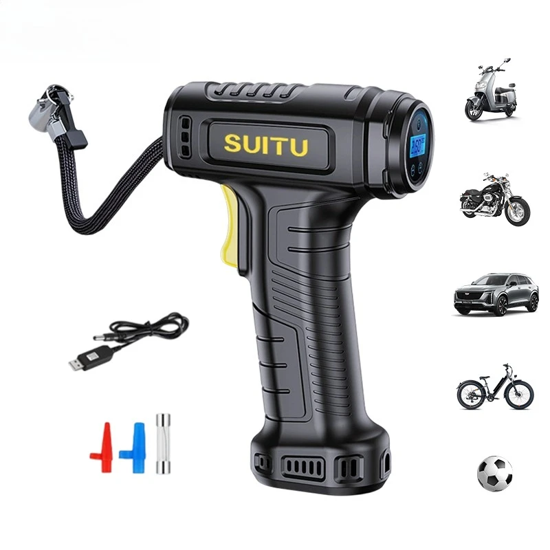 Portable Handheld Inflatable Pump, Intelligent Digital Display Electric Air Pump for Home Car with LED Lights & Pressure Gauge