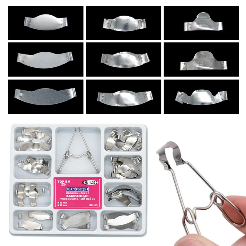 Dental Sectional Contoured Metal Matrices Matrix with Springclip No.1.330 Band Resin Clamping/Seperating Ring Dentist Tools view 2