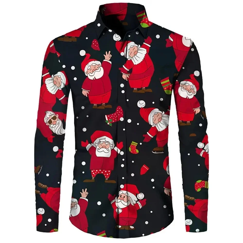 

Christmas Shirts Men 3D Printed Formal Shirts Christmas Tree Santa Claus Graphic Long Sleeve Shirt Fashion Turndown Men's Shirt