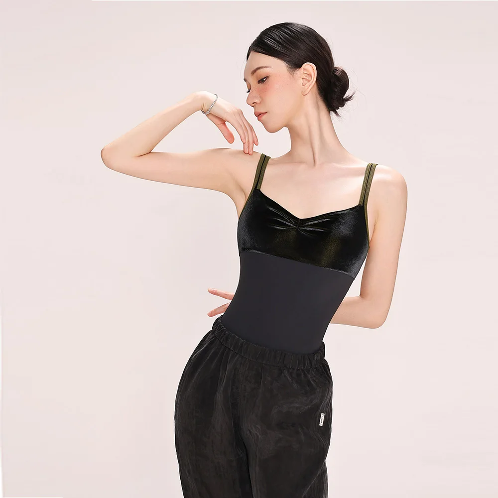 Ballet Leotard for Women Practice Dress with Wide Shoulders Velvet Gymnastics Performance Dress Adult Air Yoga Costume