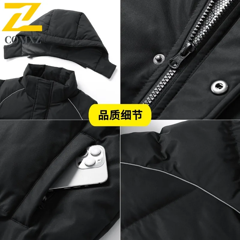 COMXZ, chaqueta de plumón para hombre, Otoño Invierno, nueva moda, gradiente, resistente al viento, cálido, para acampar al aire libre, Abrigo con capucha, ropa acolchada de longitud media