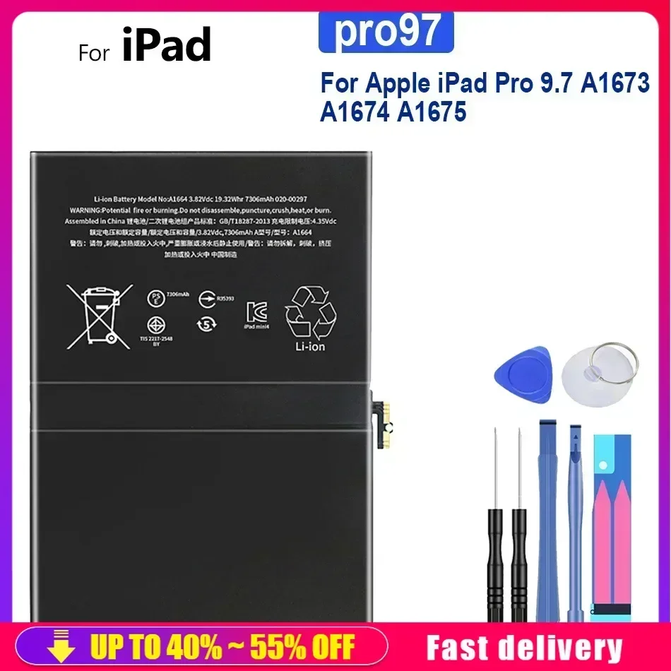 Rechargeable Tablet Battery 7306mAh For Apple iPad Pro 9.7  Pro9.7 A1673 A1674 A1675 Portable Battery