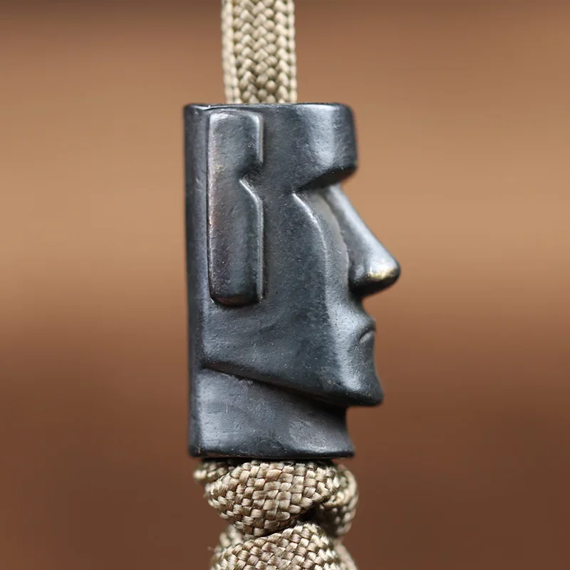 Easter Island Stone Statue Watchman  Beads Brass Woven Paracord Lanyard Pendants Outdoor EDC Umbrella Rope DIY Accessories