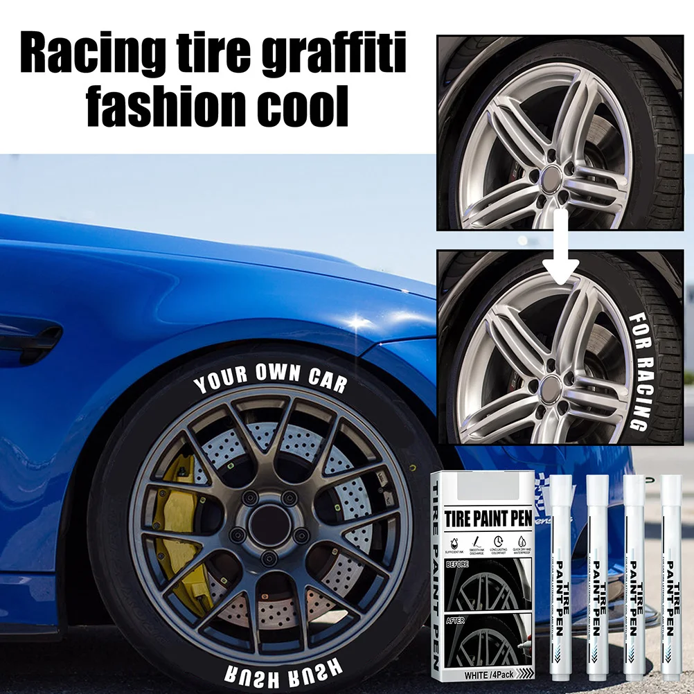 4 Pack White Marker Pen Tire Paint Marker Pen Waterproof Oil Based Car Tire Graffiti Tracing Pen for Auto Rubber Tyre Tread