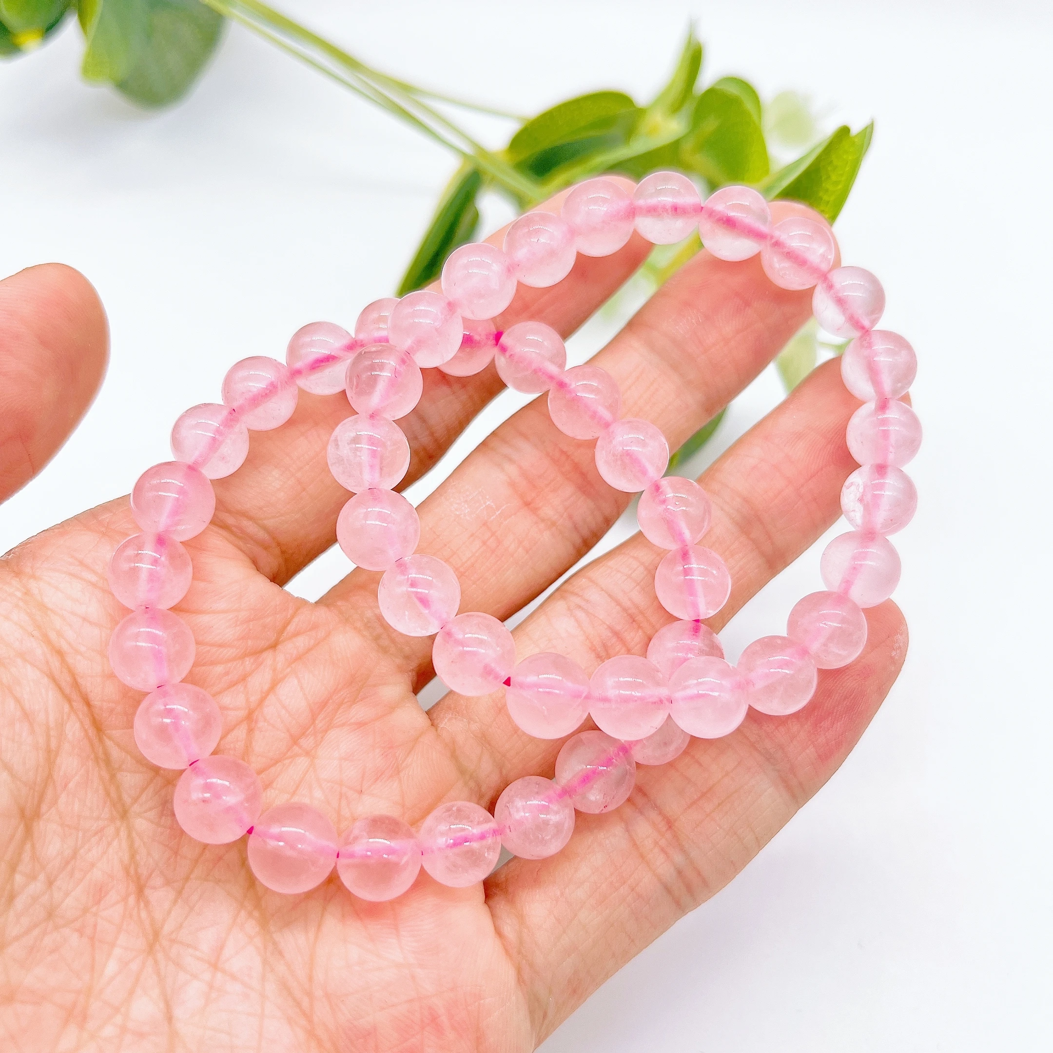 Natural Rose Quartz Powder Crystal Pink Stone Streche Bracelet Elastic Cord Pulserase Jewelry Round Beads Lovers Home Decor Gift