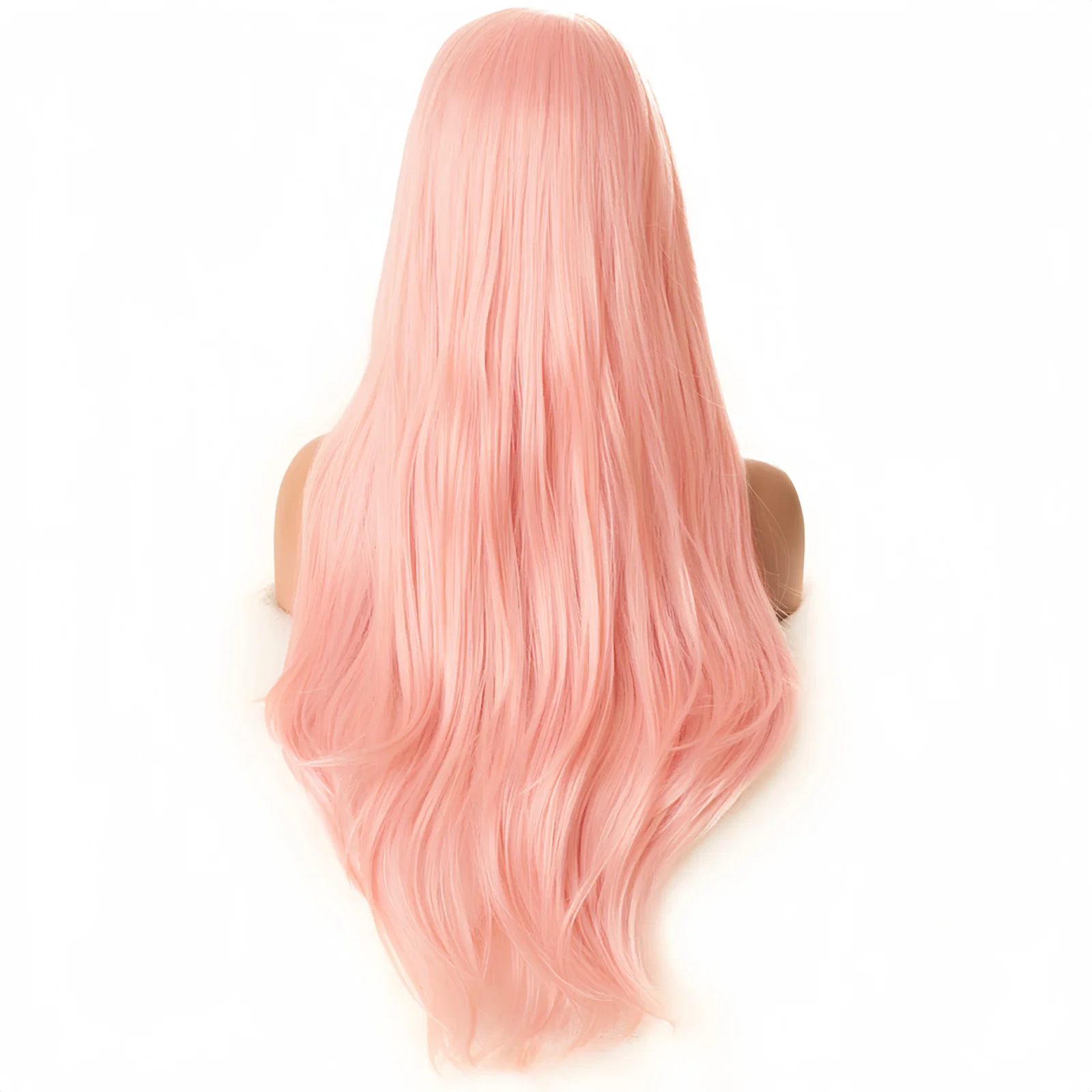 ยาววิกผมหยักสีชมพูสําหรับผู้หญิงสังเคราะห์กลาง Layered Natural Wave Curly สีชมพูอ่อนความร้อนทนวิกผมสําหรับงานปาร์ตี้