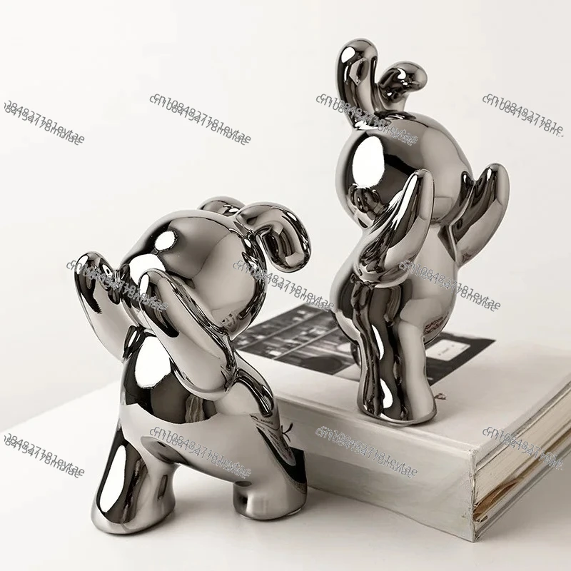 European silver plated cute ceramic rabbits bookcase Study bookshelf decoration living room decorated with modern home decor