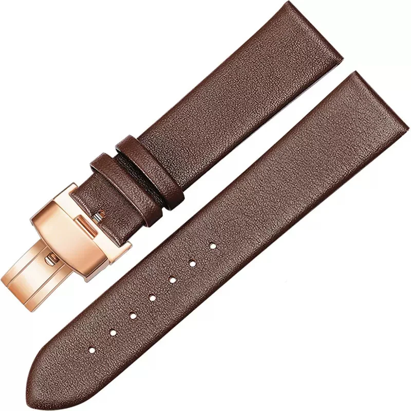 Calfskin Leather Watchband Soft Material Watch Band Wrist Strap rose gold clasp  20mm 22mm With Silver Stainless Steel Buckl