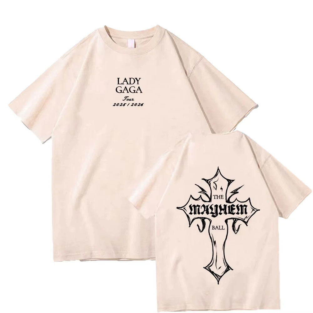 ليدي غاغا ماهيم الصليب قطع تي شيرت العصرية الجرافيك تي شيرت للرجل المرأة القطن ملابس عالية الجودة في الهواء الطلق شارع العليا القمم