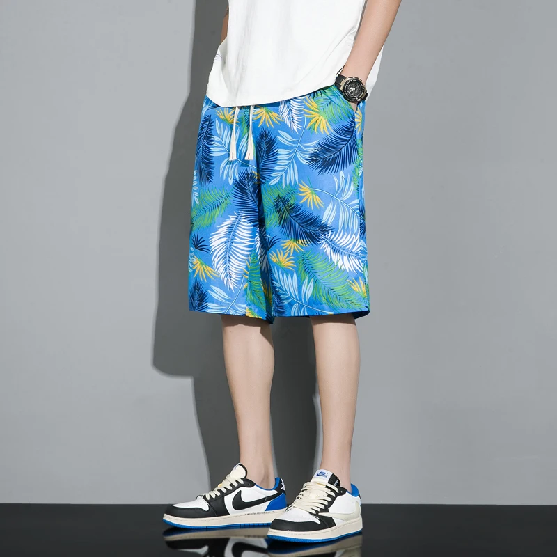 

Hawaii Flower Men's orts Qui Dry Beach Pants Ice Silk Five-Quarter Length Casual Straight Leg Trousers Summer Faion Bra...