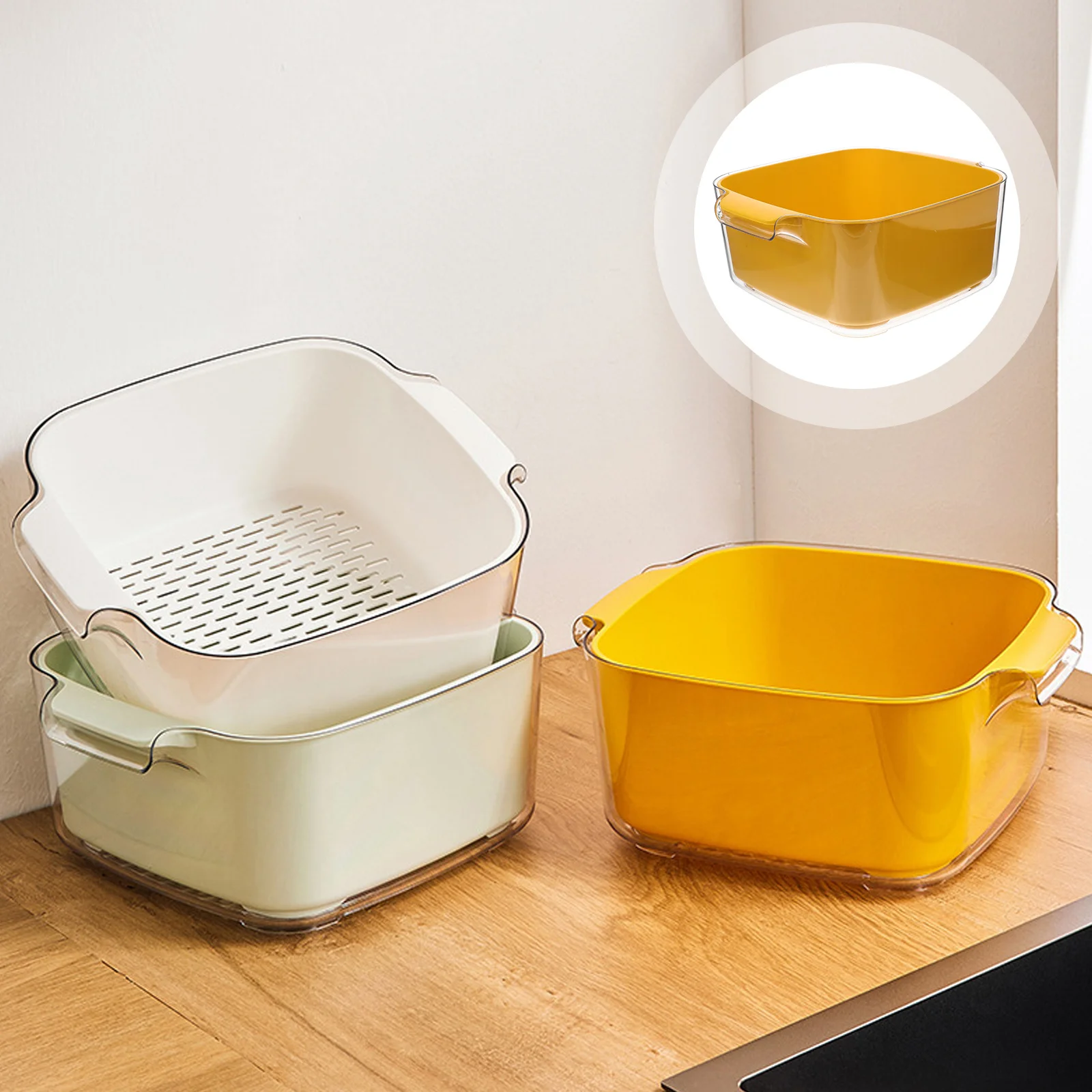 

Wear Resistant Double-Layer Draining Basket Fine Mesh Fruits and Vegetable Strainer Kitchen Filter Basket Practical Household