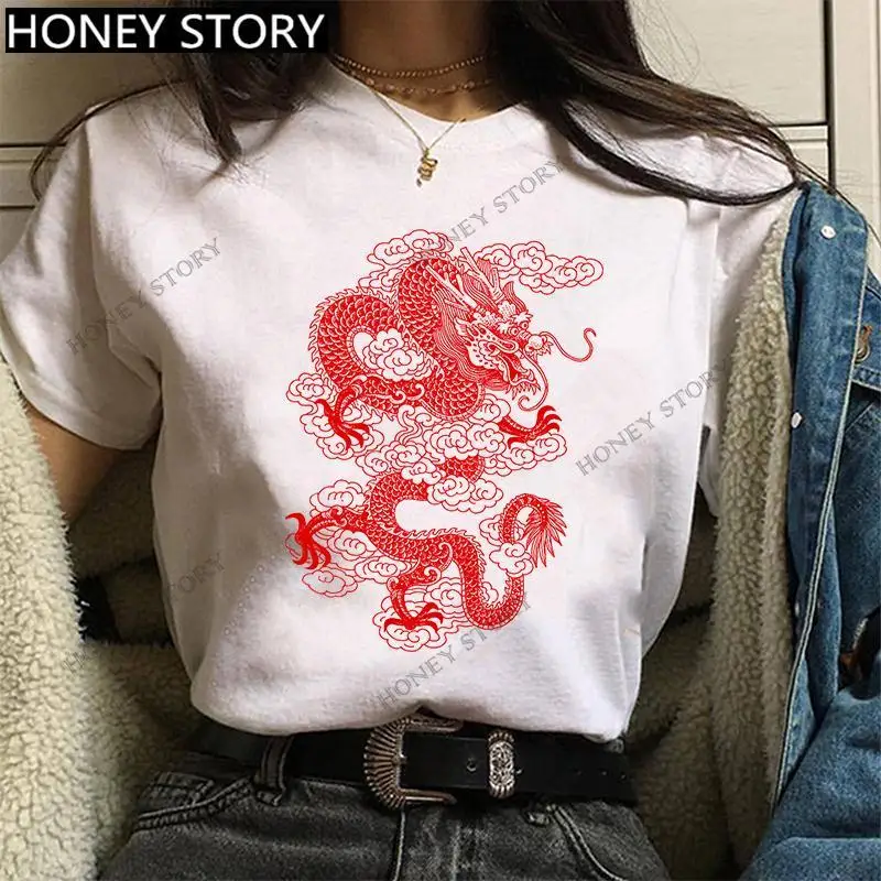 T-Shirt Imprimé Dragon Hip Hop pour Femme, Streetwear Peint, Ulzzang Harajuku, Estival