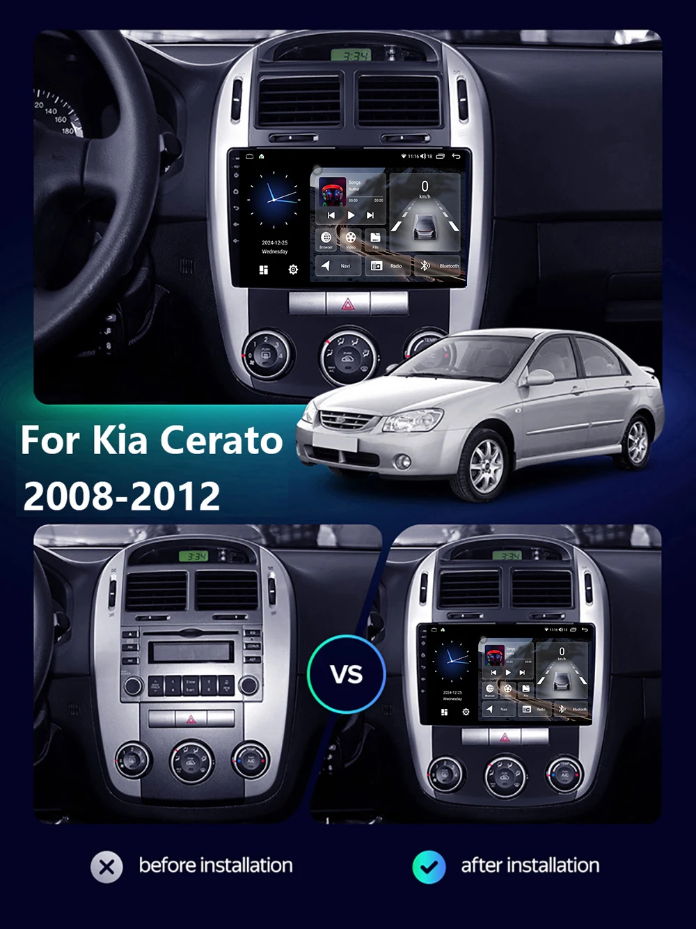 Electrónica para coche, Radio estéreo Carplay para KIA Cerato 2008 2009 2010 2011 2012 Android15, navegación de vídeo Multimedia para coche, GPS 4G