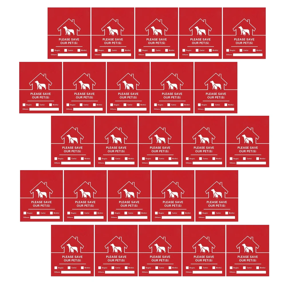 

30 Sheets Emergency Save Pets Fire Rescue Stickers Home Security Red for Windows