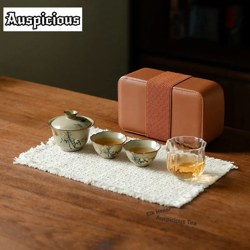 

Hand-painted Green Bamboo Tea Set Complete Set Vintage Set of Cups Tea Ceremony Set Household Teapot and Tea Cup Set Teaset Gift