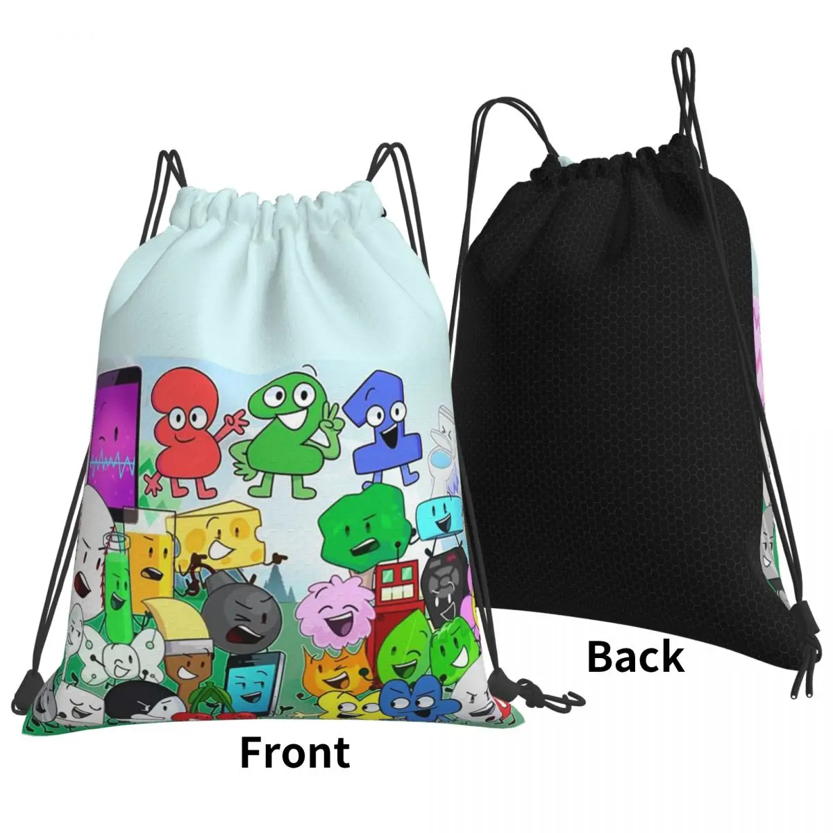 

BFDI Inanimate Battle For Dream Island Anime Backpacks Portable Drawstring Bags Sports Bag Book Bags for Man Woman School