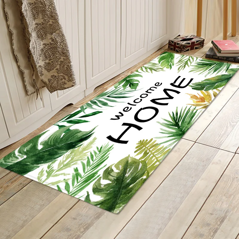 Plant Leaf Printing Kitchen Carpet Children's Room Decoration Long Carpet Home Corridor Entry Bathtub Non slip Foot Carpet