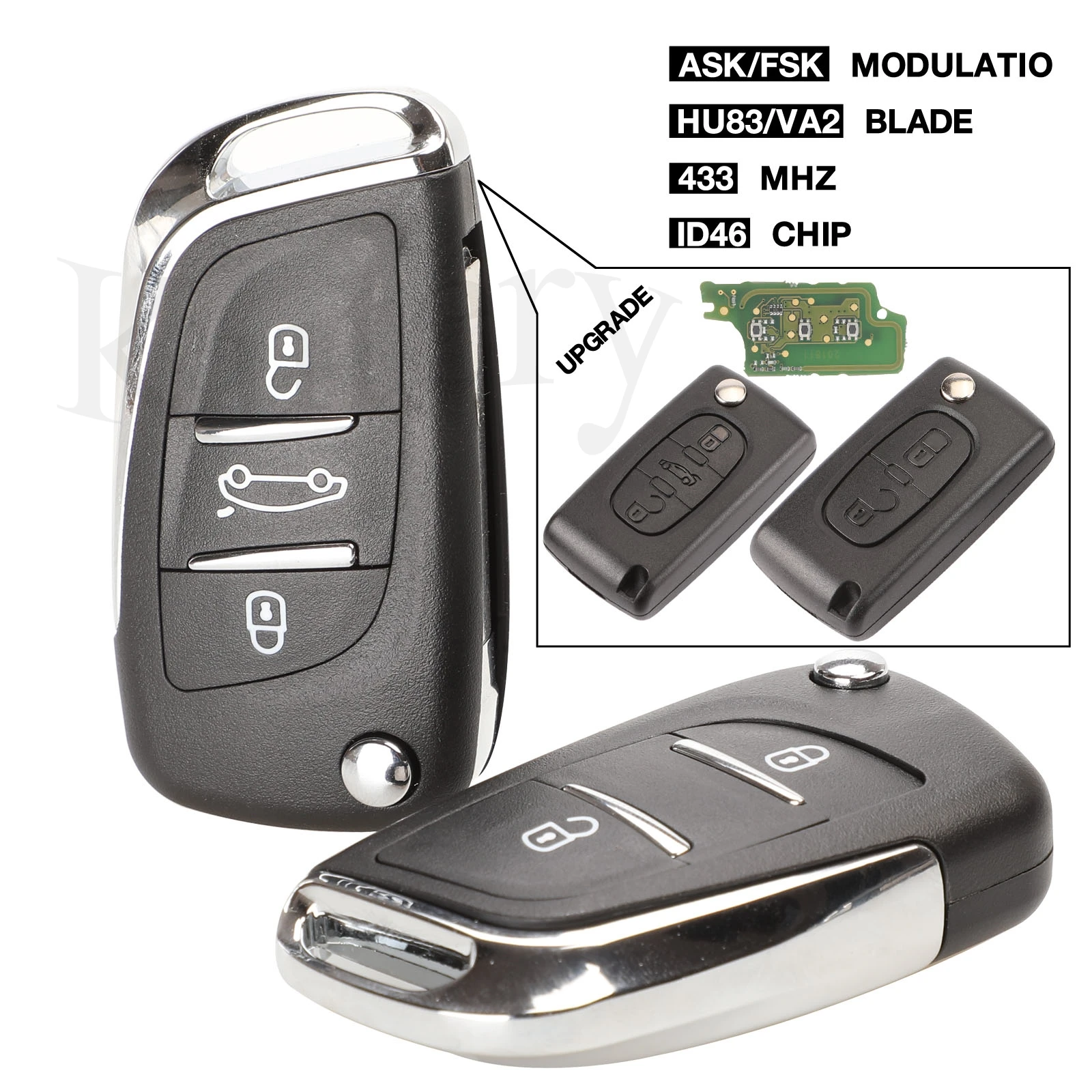 Jingyuqin ASK/FSK 433MHz ID46 Chip CE0523 modificato Flip Remote Key Fob per Peugeot 307 407 607 HU83/ VA2 Blade 2 3 Button Key