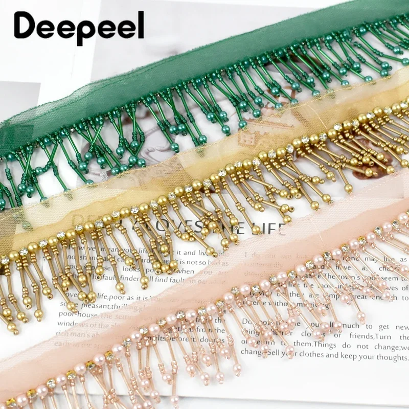 1Yard 5cm Ethnic Tassel Fringe Trim Beaded Lace Mesh Fabric Clothes Tassels Dress Curtain Hem Trimming Ribbon Sewing Accessories