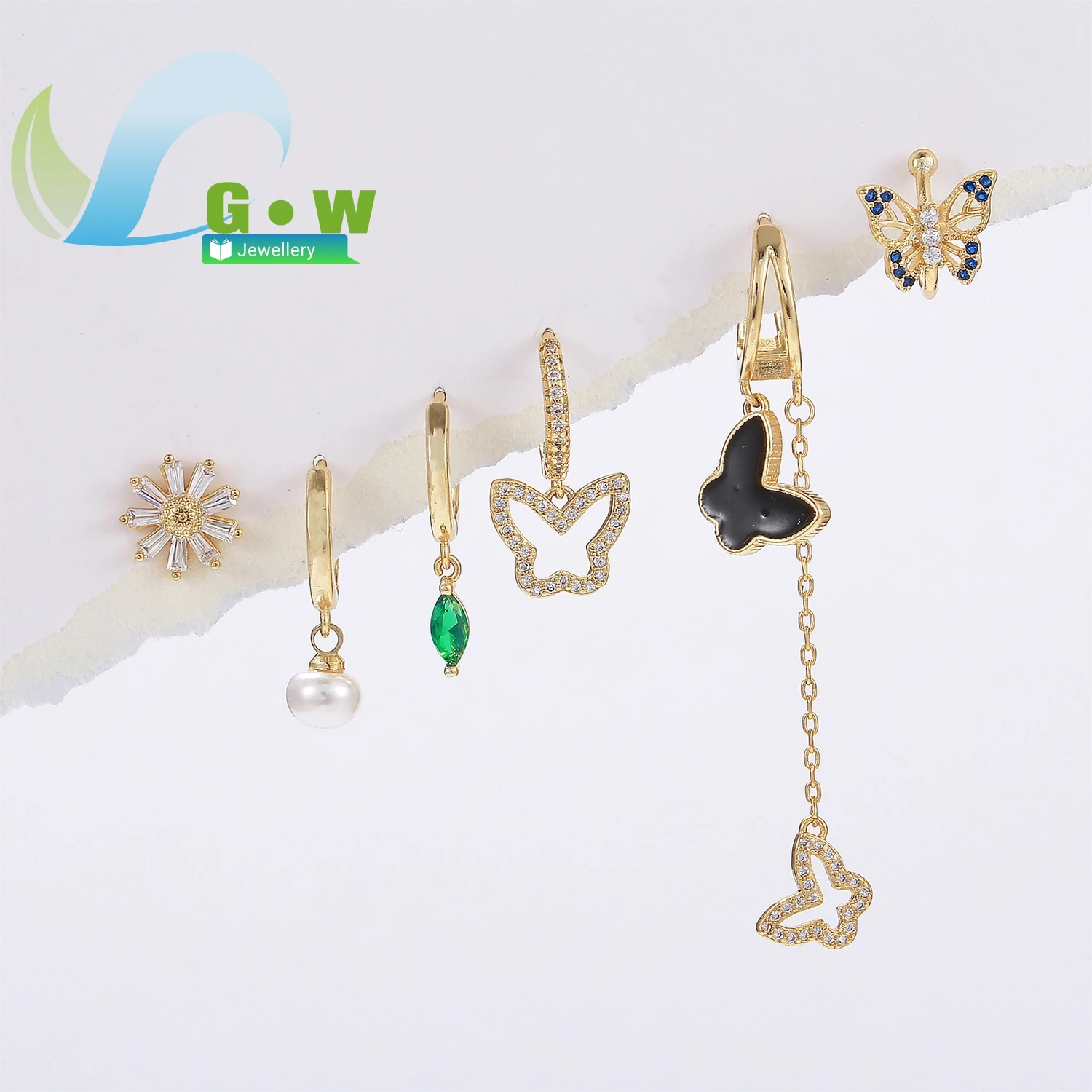 

Fashion Forest Style Flower Butterfly Earrings Creative Design Long Drop Tassel Pearl Pendant Ear Cuff 6 Pieces Jewelry For Wome