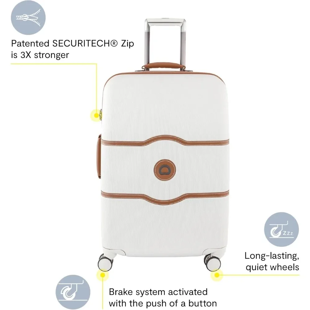 DELSEY Paris Chatelet Hard+ Hardside Luggage with Spinner Wheels, Champagne White, Checked-Medium 24 Inch