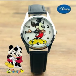 Disney Mickey Fashion Children's Cartoon Watch Kawaii Anime Figure Leather Quartz Wristband watch boys girls kids Gifts