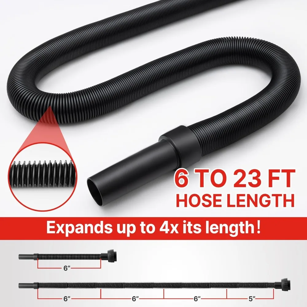 مكنسة كهربائية رطبة/جافة 5 جالون 5.5 ذروة HP، مكنسة متجر مدمجة قابلة للتركيب على الحائط مع خرطوم ومرفقات طويلة جدًا مقاس 6-23 بوصة