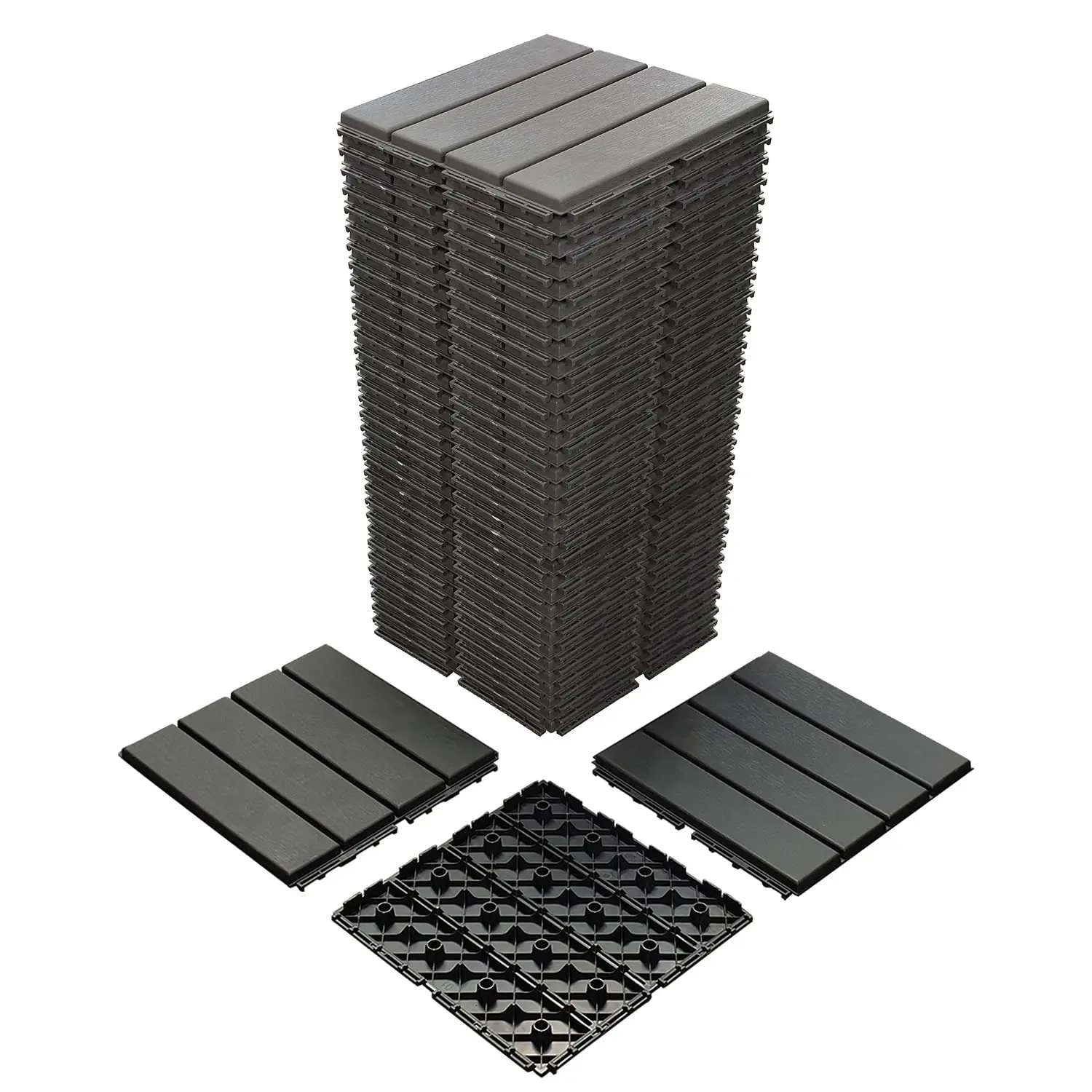 36 Sq. Tuiles de terrasse imbriquées en plastique, 36 paquets, 12 "x 12", revêtement de sol extérieur étanche, utilisation par tous les temps