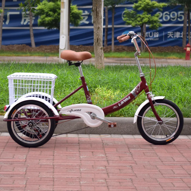 16 inch human powered tricycle for adult parents, vegetable basket frame car, leisure travel assistance tricycle