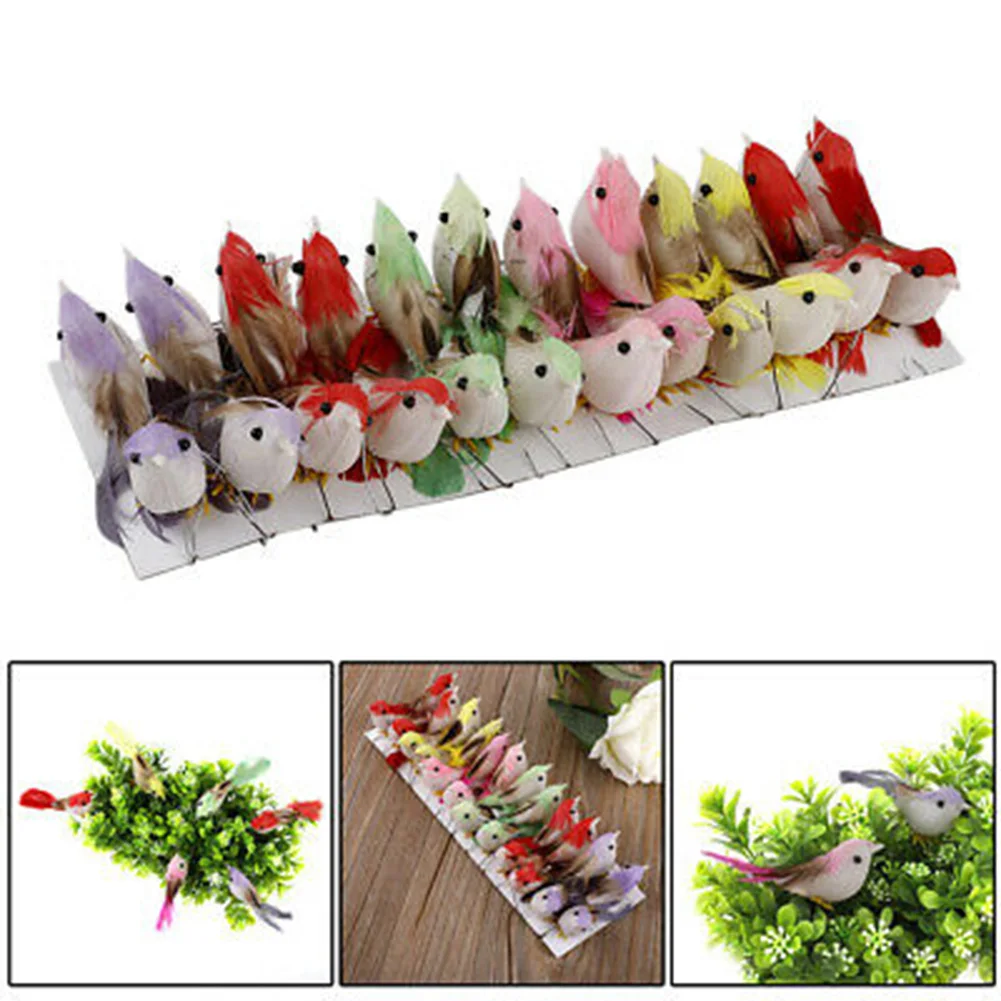 24 Pcs Set Artificial Birds Fake Foam Animal Simulation Feather Birds Models DIY Wedding Home Garden Ornament Decoration Bird