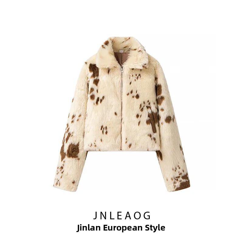 Fashionable Long Sleeve Women's Faux Fur Jacket Autumn New Arrival JNLEAOG Animal Pattern Leatherette Outerwear Standard Fit ...