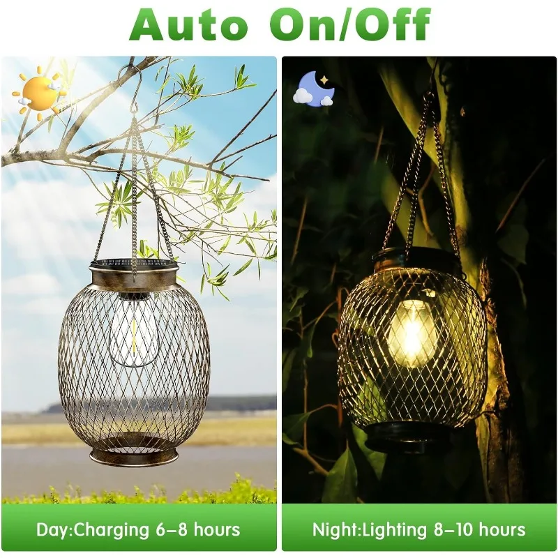 2Pcs Solar Light Outdoor Hanging Solar Light Outdoor Garden Decoration Lighting Courtyard Light Metal Hanging Lantern